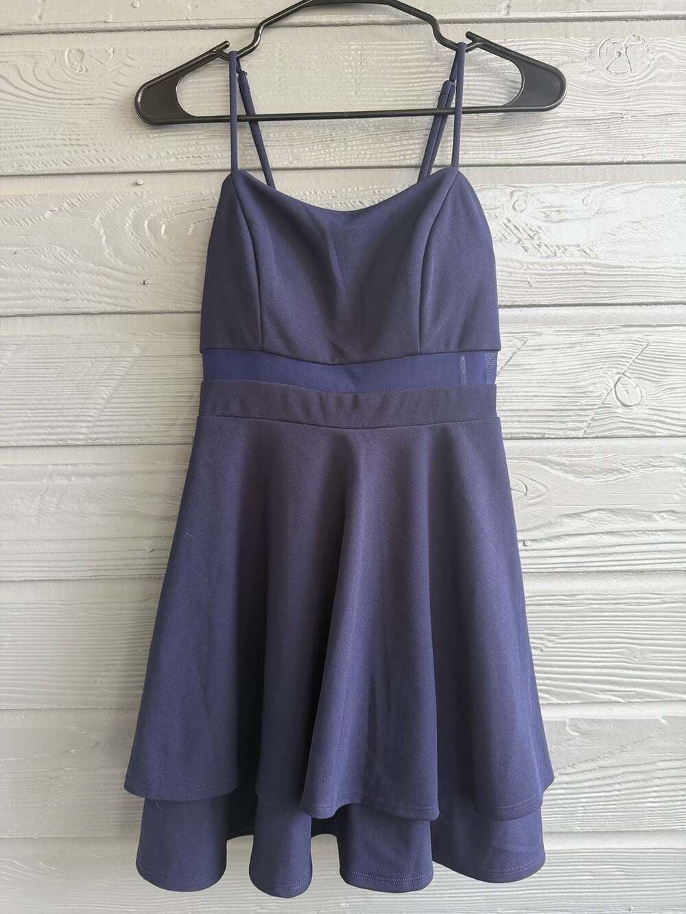 Emerald Sundae Juniors Navy Mesh Inset Fit and Flare Mini Dress Size S